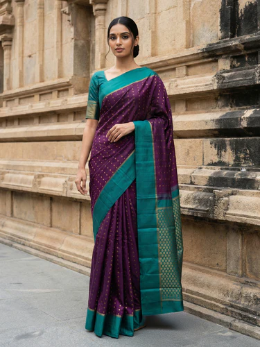 Kanjivaram Butta Design Purple Saree with Contrast Boarder